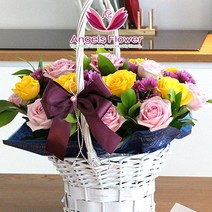 엔젤스플라워 꽃배달서비스 마음을 전하는 꽃바구니 생화 꽃상자 케이크, F01_러블리핑크 일반형