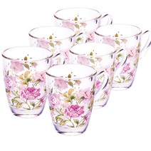 [아씨에뜨] [RoseGarden SOFTGLASSMUG] 순금 소프트유리컵6p세트, 로즈가든 소프트머그, 6개