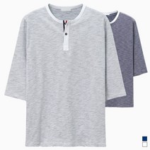 피플룩 남자 헨리넥 단가라 칠부티 면티 스트라이프 반팔 티셔츠