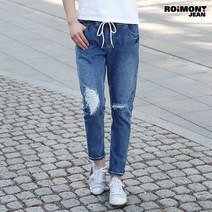 로이몽진 남성용 RT3052 럭키 보이핏 밴딩 찢청 청바지