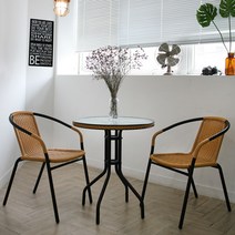 아웃팅 라탄테이블 티테이블 카페테이블 야외테이블 야외용테이블 베란다테이블 부부테이블 정원용테이블, 라탄테이블세트 브라운