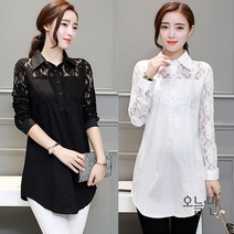 뉴욕멋쟁이 [당일발송] 루나 레이스슬리브 롱셔츠 여성셔츠 여성블라우스
