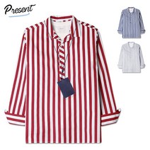 오마보이 남성용 줄지 투톤 오버핏 셔츠 [MS]