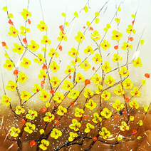 르누아르 실내 인테리어 벽 장식 선물 노란 매화 나무 유화 액자, 화이트