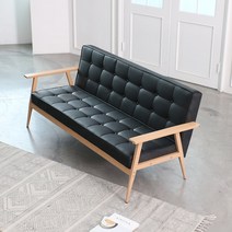 디센 레트로 버튼 소파 인조가죽, 블랙3인