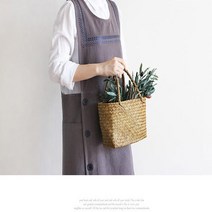 강남콩 패턴 자수 버튼 고급 앞치마 원피스 넉넉한사이즈 앞치마 어린이집 유치원 교회 단체복 카페 새학기 선생님 예쁜 소녀룩 홈패션 홈웨어 쇼핑몰 옆단추 포모나유통, 차콜, 1개