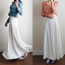 나날샵 여신 롱스커트) 촤르륵~텐셀 롱스커트 플레어롱스커트 롱치마 화이트 청자켓