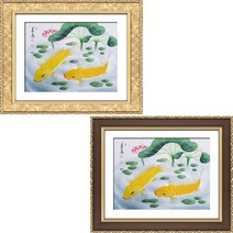 (진품)잉어그림 연꽃 그림 생기 액자 풍수에좋은 합격 서재 사업장 공부방 잉어와 여꽃그림, 골드