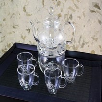 유리 티포트 600ml 워머 잔 4인 다기 / 유리다기 유리잔