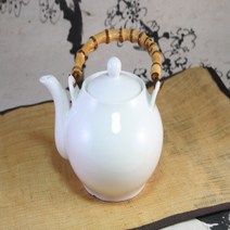 백자 무지 대나무 손잡이 주전자 (600ml) / 도자기주전자 술주전자 차주전자 제기 제사 제사용주전자 탕관 다기 다도 다도용품, 1개