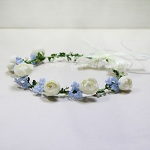 포유더샵 미니나넌수국화관 화관 셀프웨딩 조화, 크림앤블루