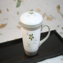 들국화 문양 분청 1인 머그 다기 / 잎차 거름망 내장 찻잔 머그컵, 들국화 문양 분청 전통자기