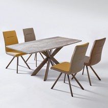 [스코나]허더스 천연회동대리석 1400 4인 식탁세트, 그레이:다크브라운4EA