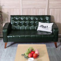 마티노가구 로즈마리 원목 인조가죽 2인용 소파, 다크그린