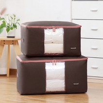 모든집 튼튼한 옥스퍼드 600D 이불 옷 수납 정리함 투명리빙박스, 브라운L