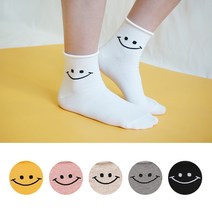 VIVID COLOR 여자 중목 패션 양말 고급면 돌돌 스마일 6종