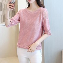 라운드넥 니트티 데일리룩 칠부소매 티셔츠 D1qrgt