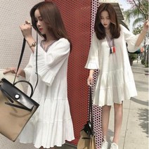 [뽐나] 여성 빅사이즈 삼색 실뭉치 포인트 주름 원피스