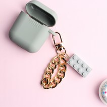 스마트커버 에어팟 키링 케이스 자동차키홀더, 골드체인 그레이블럭키링