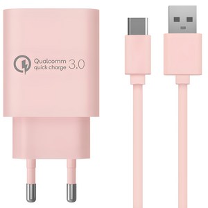 홈플래닛 퀄컴 공식인증 QC 3.0 18W 고속충전기 + C타입 케이블 1.2m 세트, 핑크, 1개