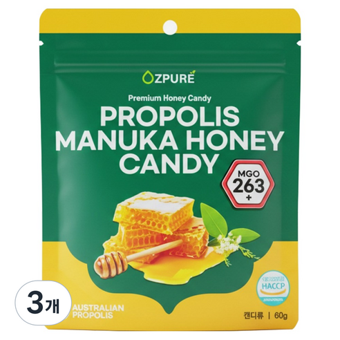 오즈퓨어 프로폴리스 마누카꿀 캔디, 60g, 3개