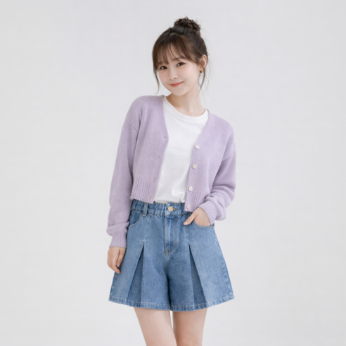 로시앤로우 주니어, 여아용 A라인 밴딩 데님 치마바지 SK010
