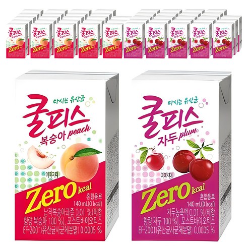 동원 쿨피스 제로 테트라 음료 복숭아 140ml 24p + 자두 140ml 24p