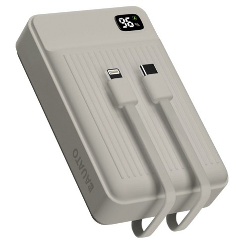 바우아토 포켓쉴 고속 입출력 케이블 일체형 미니 대용량 난연 보조배터리 20000mAh C타입 애플8핀 PD 22.5W, 단일상품, 멜란지그레이