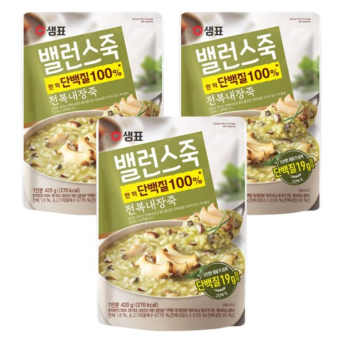 샘표 밸런스죽 전복내장죽, 420g, 3개