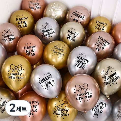 피앤비유니티 신년 레터링 인쇄풍선 30종 세트, 03 골드 실버 로즈골드 메탈 믹스, 2세트