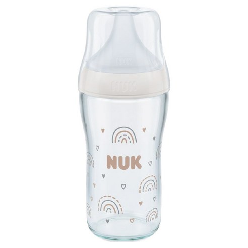 누크 유아용 퍼펙트매치 유리젖병 + 젖꼭지 M 세트, 레인보우, 230ml, 1세트