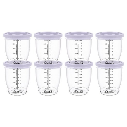 베베락 유아용 PP 밀폐 이유식 용기, 240ml, 라벤더, 8개