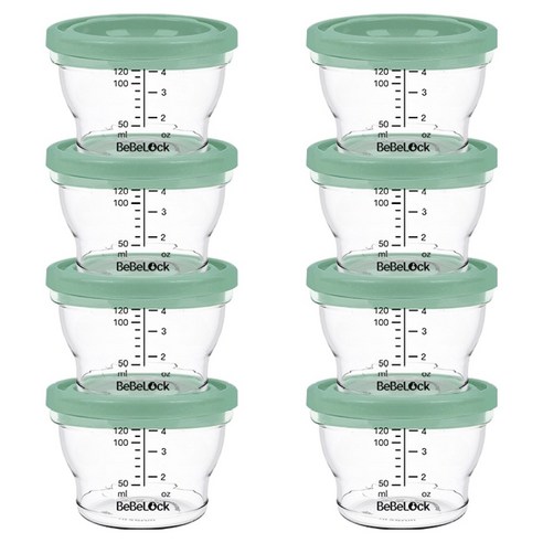 베베락 유아용 PP 밀폐 이유식 용기, 120ml, 딥그린, 8개