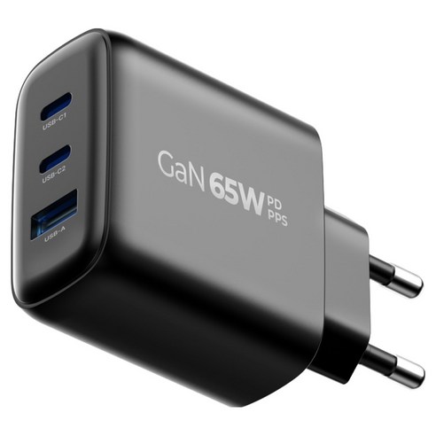 뉴클 GaN 65W PPS 초고속 충전기 3포트, 블랙, 1개