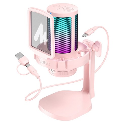 마오노 원터치 노이즈캔슬링 마이크 방송 녹음용 USB 콘덴서 게이밍, DGM20, 핑크