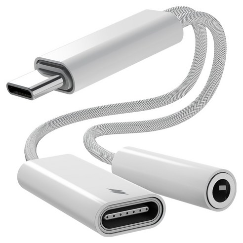누아트 PD 60W 고속 동시 충전 2in1 스테레오 오디오 변환 C타입 to 3.5mm AUX 이어폰 듀얼 젠더