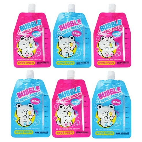해피아이몰 휴대용 가벼운 파우치형 비눗방울 리필액 350ml, 랜덤발송, 6개