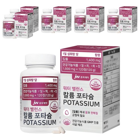 JW중외제약 워터 밸런스 칼륨 포타슘, 120정, 6개