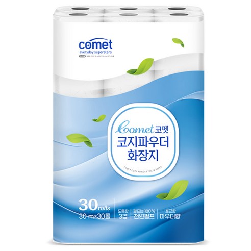 코멧 코지 파우더 도톰한 3겹 화장지 30m, 30롤, 1개