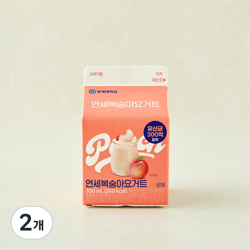 [로켓프레시] 연세우유 복숭아 요거트, 2개, 1개입, 300ml