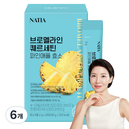 나티아 브로멜라인 퀘르세틴 파인애플 효소, 6개, 30회분