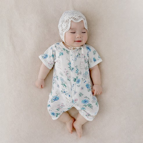 베베니즈 신생아용 쿨메쉬 패턴 반팔 우주복