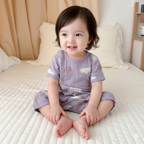 베베니즈 신생아용 순면 패턴 얇은 반팔 우주복