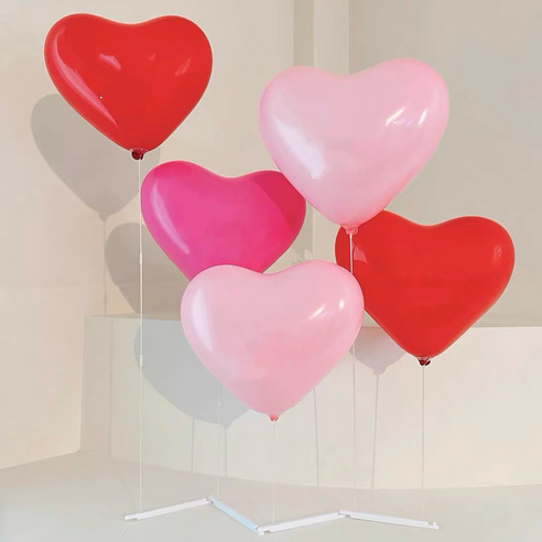 파티앤온 하트 풍선 생일파티 일자형 스탠드 세트, 레드3p+푸치샤2p+핑크3p X2개
