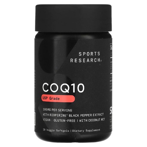 스포츠 리서치 코큐텐 CoQ10 USP 등급 바이오페린 함유 100mg 베지 소프트젤 30정
