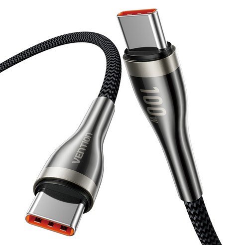 벤션 ZinC 프리미엄 100W PD C to C타입 고속충전케이블, 1개, 블랙, 1.2m