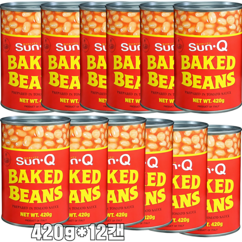 자연톡 썬큐 베이크드 빈스 콩 통조림 셀러드 부대찌개 토스트용, 12개, 420g