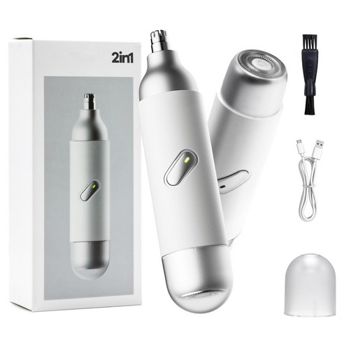AURRA 2in1 코털 제거기 미니 코털 정리기 남성/여성 전동 코털깎이 콧털제거기 여행용, 흰색, K007