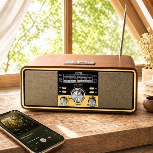 레트로 아날로그 감성 라디오 블루투스 스피커 AM FM SW USB TF카드 감성 라디오 집들이 선물, Deep Wood, Retro
