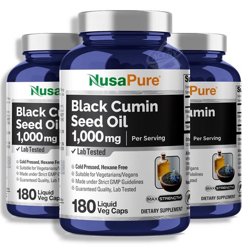 NusaPure 누사퓨어 블랙 커민 씨드 Cumin Seed 오일 1000mg 180캡슐 3병
